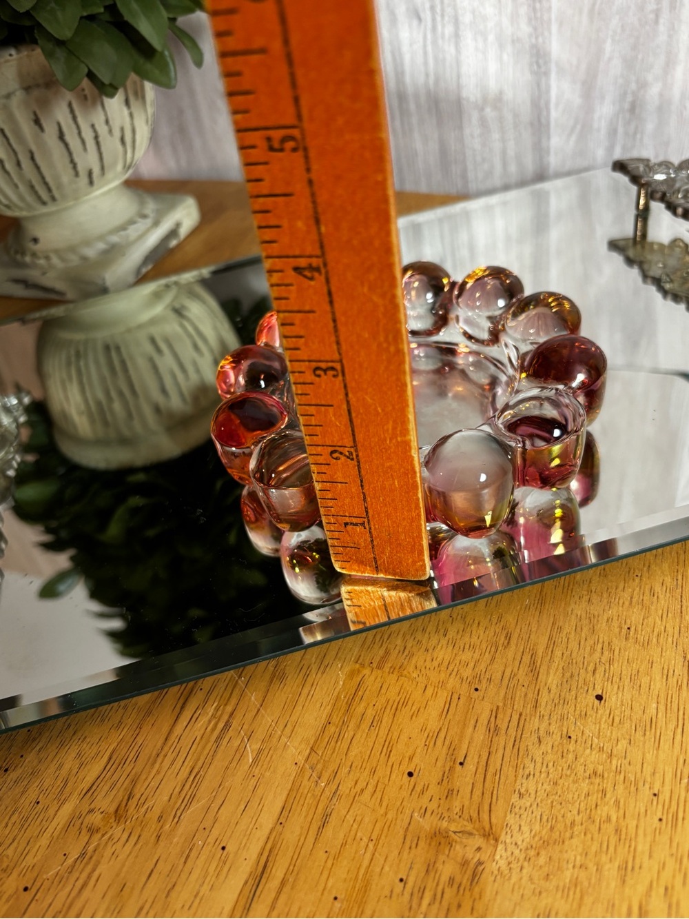 Vintage Pink Bubble Glass Candle Holder Scandinavian Style Art Glass Mid-Century - Picture 5 of 5
